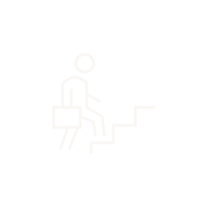 Off white person carrying briefcase up stairs icon