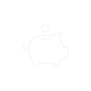 Off white piggy bank and coin icon