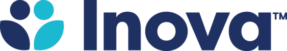 Inova Logo - Navy blue sans-serif type with icon of two people in navy blue and cyan to left