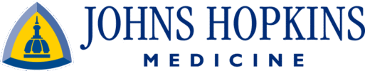Johns Hopkins Medicine Logo - Navy blue serif type with blue and yellow shield icon to left