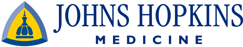 Johns Hopkins Medicine Logo - Navy blue serif type with blue and yellow shield icon to left