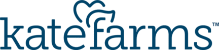 Kate Farms Logo - Dark blue serif type with heart and leaf icon above