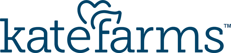 Kate Farms Logo - Dark blue serif type with heart and leaf icon above