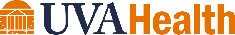 UVA Health Logo - Navy blue serif type and orange sans-serif type with orange building icon to left