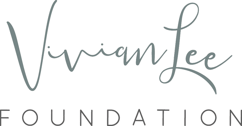 Vivian Lee Foundation Logo - Muted green script type over dark gray sans-serif type