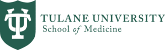 Tulane University School Of Medicine Logo - Green serif type with green shield to left with letters TY in center