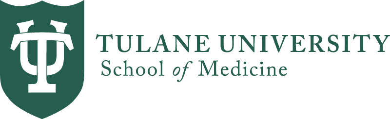 Tulane University School Of Medicine Logo - Green serif type with green shield to left with letters TY in center