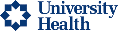 University Health Logo - Navy blue serif type with blue star icon to left