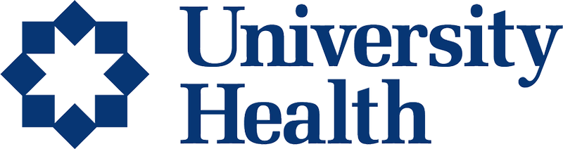 University Health Logo - Navy blue serif type with blue star icon to left