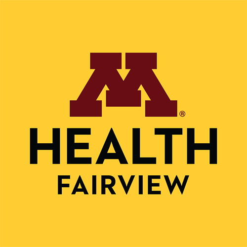 Minnesota Health Fairview Logo- Black sans-serif type with large serif M above over yellow square