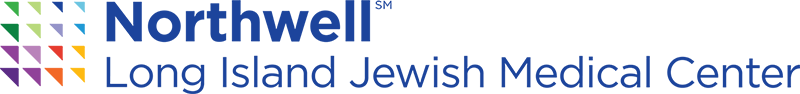 Northwell Long Island Jewish Medical Center Logo - Blue sans-serif type with multi-colored triangles in shape of a square