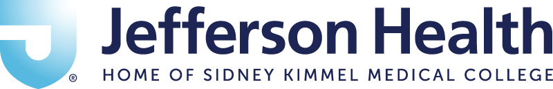 Thomas Jefferson University Hospital Logo - Dark blue sans-serif type with stylized letter J to left in light blue gradient