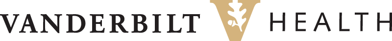 Vanderbilt University Medical Center Logo - Black serif and sans-serif type with tan letter V in middle with leaf and acorn in negative space of V