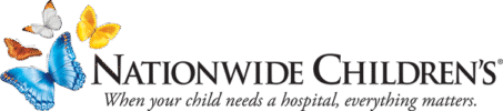 Nationwide Childrens Hospital Logo - Black serif type with blue and orange butterflies to left