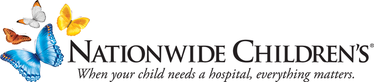 Nationwide Childrens Hospital Logo - Black serif type with blue and orange butterflies to left