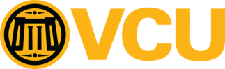 Virginia Commonwealth University Logo - Yellow sans-serif type with building icon to left