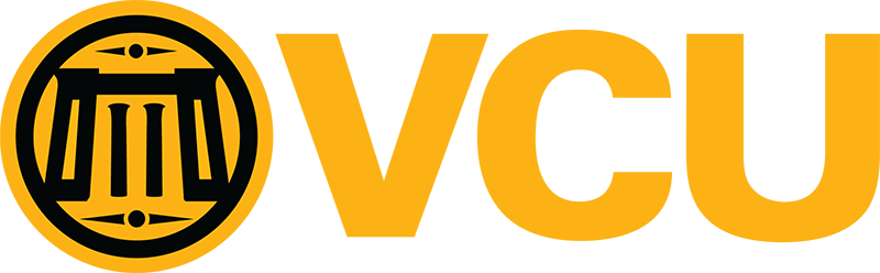 Virginia Commonwealth University Logo - Yellow sans-serif type with building icon to left