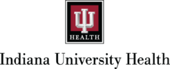 Indiana University Health Logo - Black serif type with red, black, and silver icon above