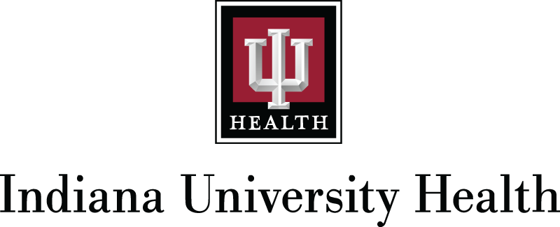 Indiana University Health Logo - Black serif type with red, black, and silver icon above