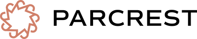 Parcrest Logo - Black sans-serif type with coral stylized crest to left