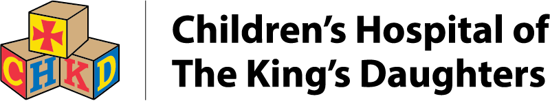 Childrens Hospital of the Kings Daughters Logo - Black sans-serif type with childrens building blocks to left