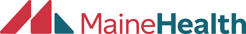 MaineHealth Logo - Dark Teal and red sans-serif type with stylized red and dark teal M to left