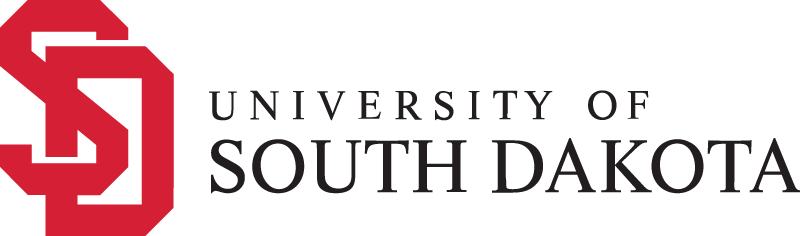 University of South Dakota Sanford Health Logo - Black serif type with red stylized SD to left