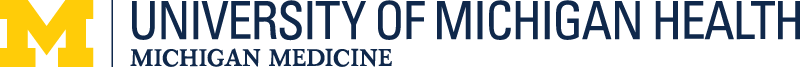 University of Michigan Health Logo - Dark blue sans-serif type with yellow collegiate M to left