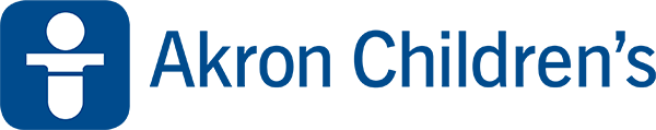 Akron Childrens Logo - Blue sans-serif type with blue and white child icon to left