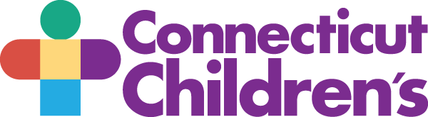 Connecticut Childrens Logo - Purple sans-serif type with child icon to left