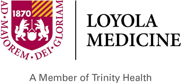 Loyola Medicine Logo - Black serif type with red and yellow crest to left