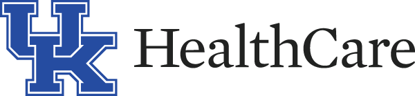 University of Kentucky HealthCare Logo - Black serif type with royal blue collegiate UK to left