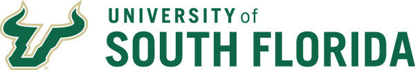 University of South Florida Logo - Dark green sans-serif type with steer icon to left