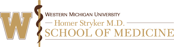 Western Michigan University Logo - Brown and tan serif type with collegiate W and medical caduceus icon to left