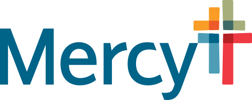 Mercy Logo - Blue sans-serif type with stylized cross to right