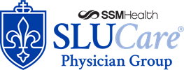 SLU Care Physician Group Logo - Blue sans-serif type with blue and white shield icon to left